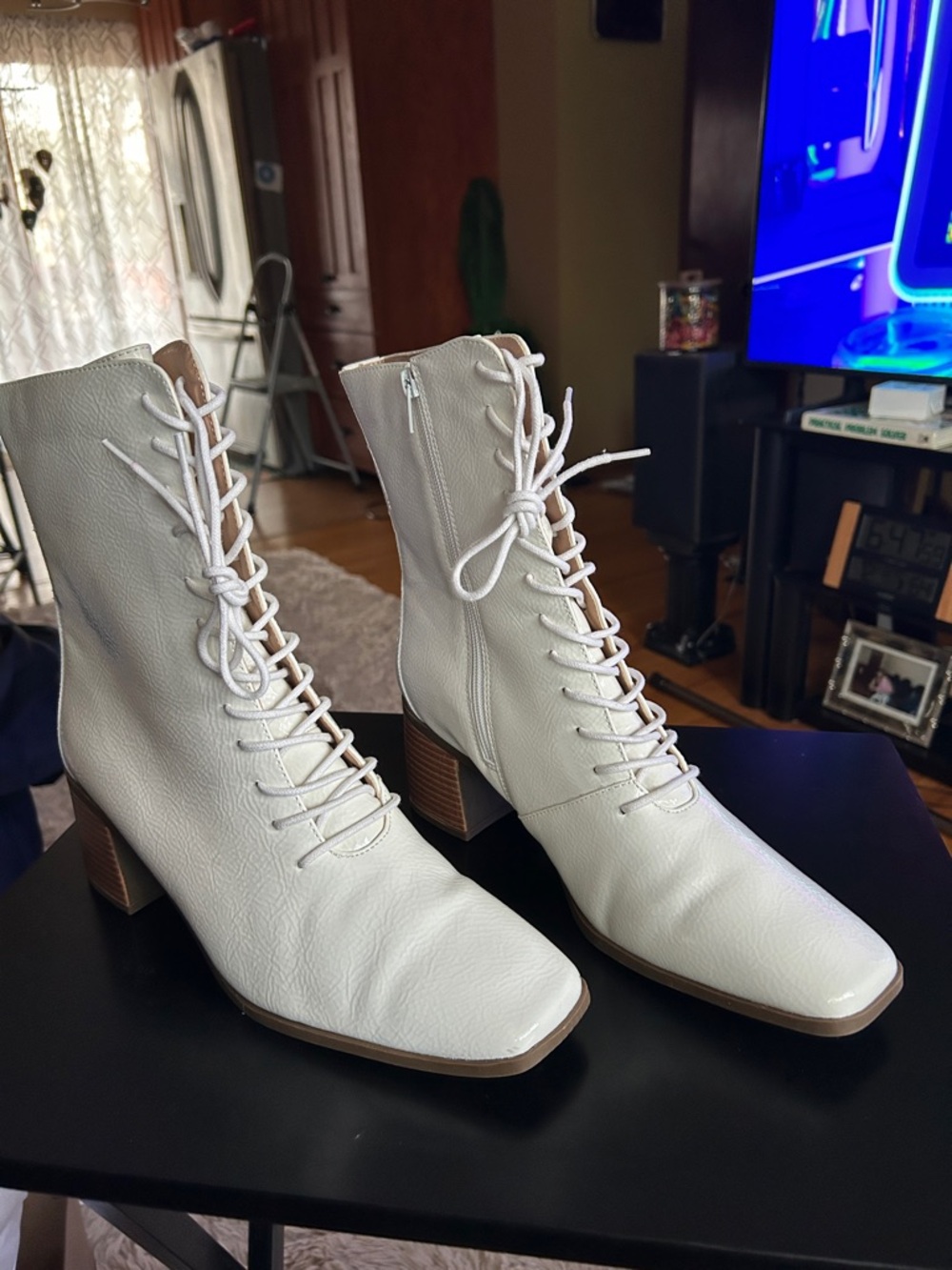 Lace-Up White Women's Ankle Boots